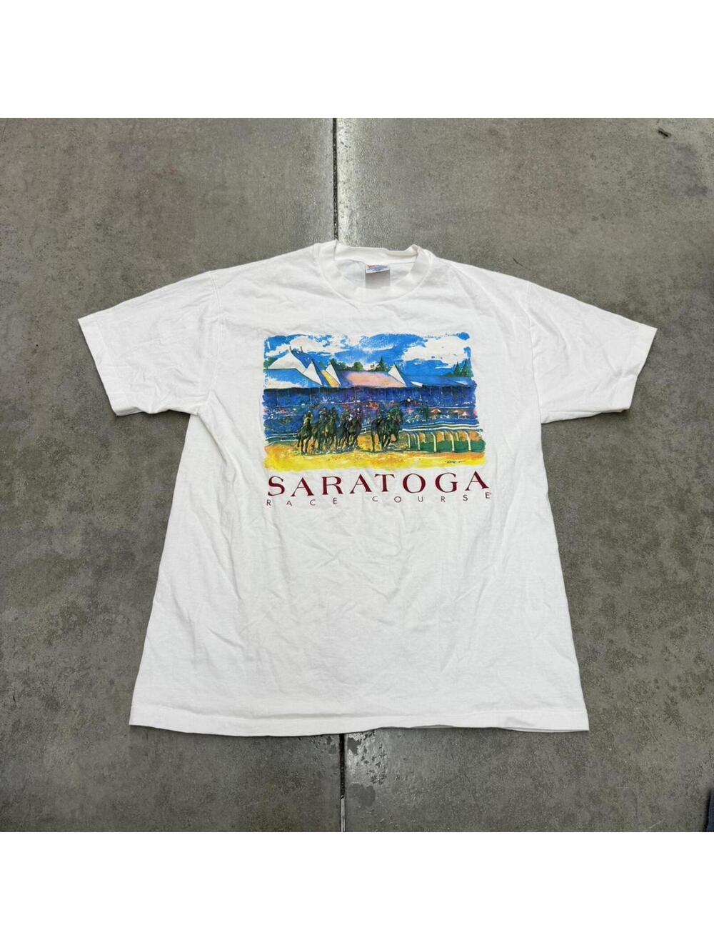 vintage saratoga race course white destination shirt size large